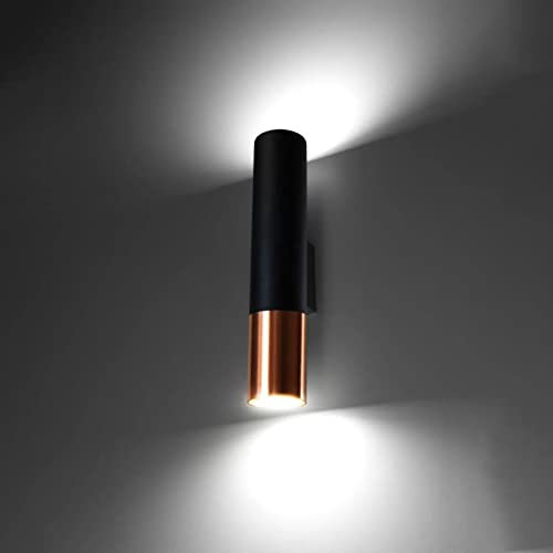 famlights Wandleuchte Innen Wandlampe Wand Lampe Loys in Schwarz und Roségold 2-flammig Modern LOOPEZ GU10 Stahl Wohnzimmer Esszimmer | 2-flammig