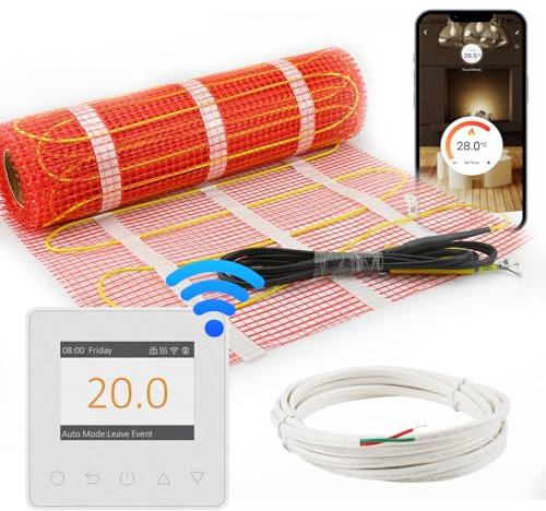 HEATIT Underfloor Heating mat Electric Radiant Self-Adhesive Floor Heating System 200w/㎡ Warmmat with ET-84Wwhite Thermostat