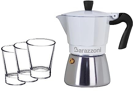 Barazzoni Set Colazione, Moka Ibrida 3 tz + 3 tazze in vetro