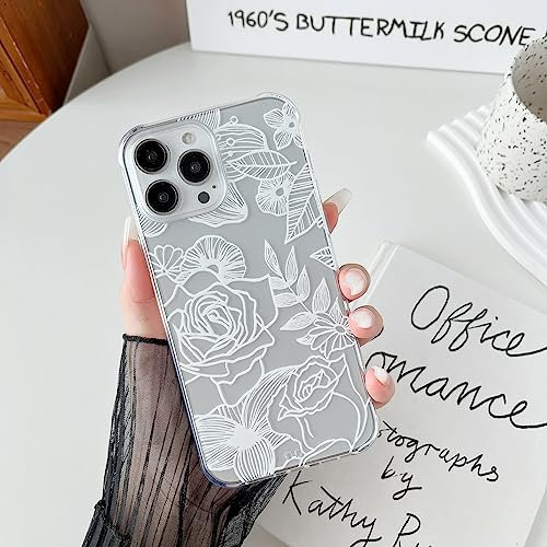 XIZYO Clear TPU Case for iPhone 12 Pro Max, Cute Rose Flower Floral Pattern Soft Slim Shockproof Phone Case, for Girls Women Luxury Anti-Scratch Transparent Frosted Protective Case, White
