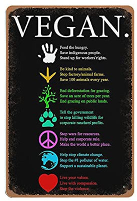 Veganes Blechschild, veganes Wissen, vegane Ernährung, Blechschild, vegane Küchendekoration, Geschenk für Veganer, vegetarischer Druck, Retro-Stil, Bauernhaus-Dekoration, Bar, Garage, Blechschild, 14