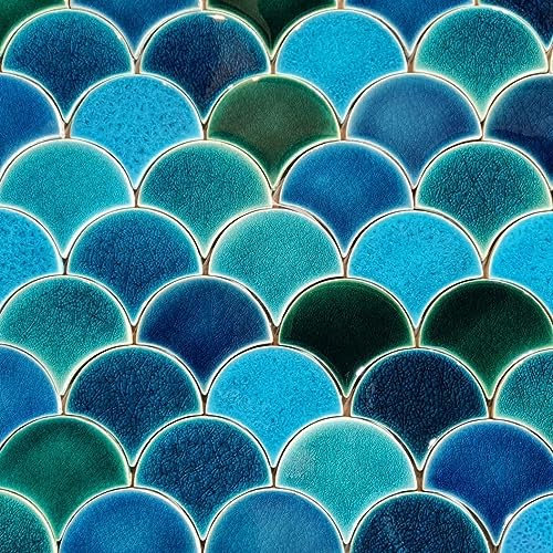 Cerames carreaux de céramique en forme d'écailles de poisson Marlin - Un ensemble de décoratifs carreaux pour la salle de bain et la cuisine paquet de 48 carreaux 12 x 10,5 cm
