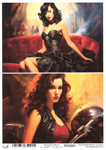 Josys Bastelmärchen Reispapier A4 Strohseide Decoupage Pin-up-Girl Sofa Motorrad RE5091