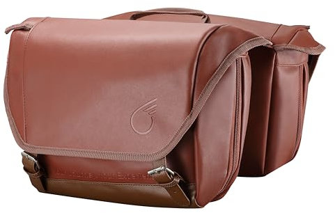 sixthreezero Dual Sided eBike Bag for Rear Rack, Waterproof Universal Electric Bicycle Double Pannier Storage Bags, Cargo Trunk with Carry Handle, Brown, 101898