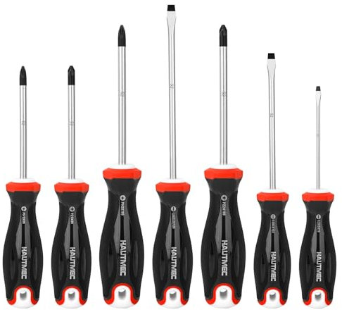 HAUTMEC 7PCS Pro Screwdrivers Set with Forged S2 Shanks, Magnetic Tips and Tri-Material Cushion Grip for Automotive Repair and Site Renovation.(HT0330)