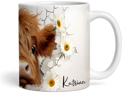 Cute 3D Peeking Highland Cow Name Tea Coffee Cup Custom Gift Personalised Mug |Personalised Birthday Mug | Tea Mug | Coffee Mug | Personalised Mug | Birthday Present | Cup |Custom Gift
