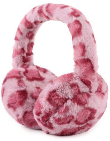 XIAOHAWANG Hiver Cache Oreille Pour Fille Garçon Chaud Peluché Cache-Oreille Pliable Enfant (Imprimé léopard rose)