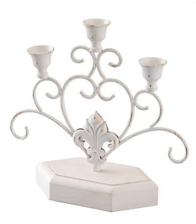 SOFE Antique 3 Candle Candelabra, 11 Inch Tall Taper Candle Sticks Holder, White Candelabra Candle Holder Table Centerpiece, Wrought Iron Scroll Candle Holder Stand for Fireplace, Valentines Day