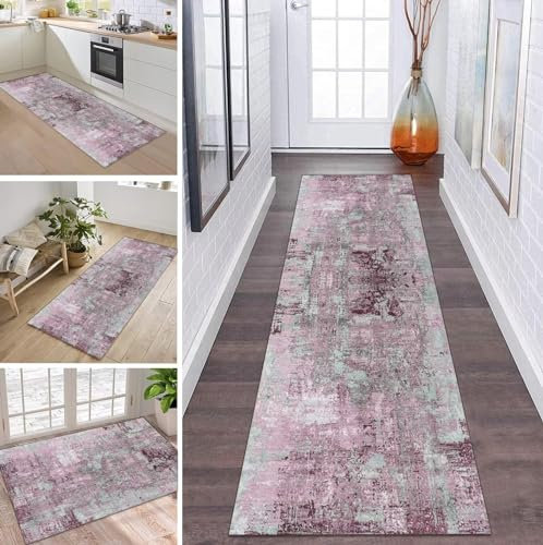 ZDYHMrj Läufer Teppich Lang Flur rutschfest Waschbar Küche Korridor Teppichläufer Rosa 80X200CM Lange Teppichmatten Küchenläufer Wohnzimmer Kinderzimmer Anpassbare Küchenteppich Meterware