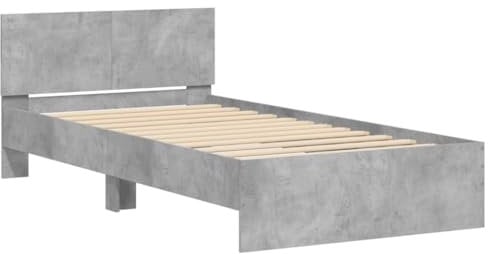 vidaXL Bettgestell, Bettrahmen mit Lattenrost, Bett Gästebett mit Kopfteil, Einzelbett Schlafzimmerbett Schlafzimmermöbel, Betongrau 100x200cm Holzwerkstoff