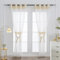 L.Z.E Gardinen Wohnzimmer in Gold Weiß mit Ösen 215 cm Lang Vorhang Transparent 2er Set Vorhänge Modern Gardine Schals Ösenschals mit Muster für Schlafzimmer Fenster 140 x 215 cm Lang