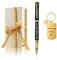 Yastar Penna regalo personalizzata per ufficio con portachiavi personalizzato, set regalo aziendale con scatola per penne, 2 ricariche extra nere incise con messaggio, nomi, nomi aziendali, numero di