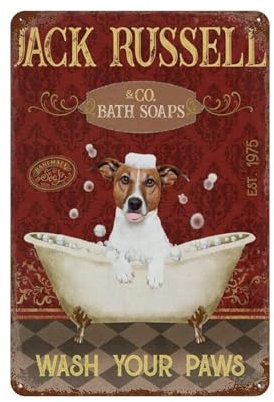 YYHMKBYY Vintage Metall-Blechschild Jack Russel Hund Bad Seife Lustige Badezimmer Schilder Wanddekoration Vintage Home Waschraum WC Bad Schilder Wandschild Dekor，15 x 30 cm （6 x12 Zoll）-265