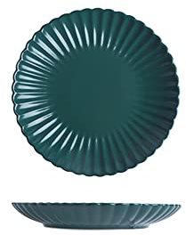 HUIHHAO Piatti Piani in Ceramica Opaca Serie Chrysanthemum da 6 Pollici, Set di 2 Piatti Verde Scuro