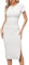 Missufe Sommerkleid Midikleid Bodycon Schlitz Bleistiftkleid Damen Freizeitkleid Enges Kurzarm Figurbetontes Gerafftes T Shirt Kleider (Weiß, S)