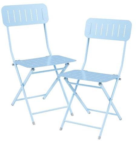 [en.casa] Klappstuhl Sande Gartenstuhl 2er Set Balkonstühle bis 110 kg Metall Outdoor Indoor Stuhl klappbar Himmelblau 84,5 x 42 x 50 cm