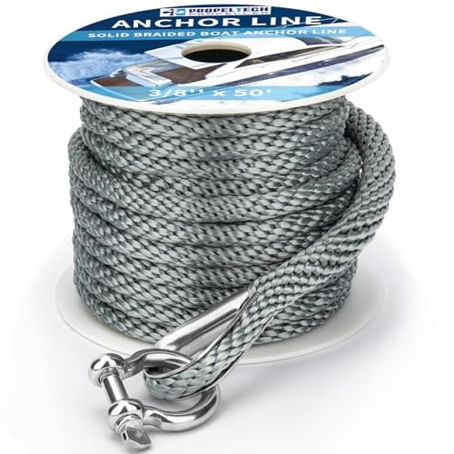 PropelTech Corda di ancoraggio intrecciata (grigia, 9,5 x 150 cm), corda multifunzione intrecciata di alta qualità, con ditale e grillo in acciaio inossidabile, corda nautica di qualità, accessori per