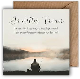 Angler Trauerkarte mit Umschlag - Einfühlsame Konfolenzkarte Der Angler mit Spruch Besinnliche Beileidskarte für Angler Gedenkkarte Beileid Trauerfeier Beerdigung Anteilnahme Angeln (125 x 125 mm)