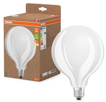 Osram en forme de globe classique, avec filament LED décoratif, classe d'efficacité énergétique A, E27, 11,6 W, 2452 lm, 4000 K, blanc froid. Sans échauffement, 100% d'éclairage immédiat.