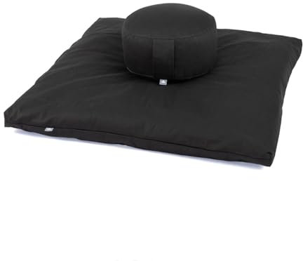 Bodhi Meditations-Set | ECO Serie | Meditationsmatte (Zabuton) & Rondo Meditationskissen | Mit Bio-Dinkelfüllung | Bezug aus 100% Bio-Baumwolle | Meditationsunterlage & Kissen (schwarz)
