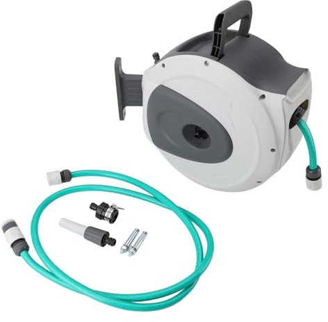 Einziehbarer Gartenschlauchaufroller, Wasserschlauchaufrollerhalter, Wandmontage, Gartenschlauchaufroller, 65,6 Fuß 1/2 Zoll Schlauch, Beliebige Länge, Sperre, Automatischer