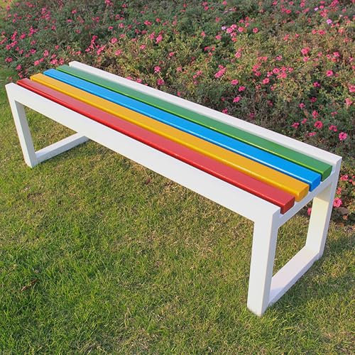 Gtzly Gartenbank for DraußEn, Sitzbank for 2–3 Personen, RüCkenfreie AußEnbäNke, Wetterfest, TerrassenbäNke for DraußEn, Parkbank mit Bunter LattensitzfläChe, Metallrahmen(Wit,150 * 40 * 45cm)