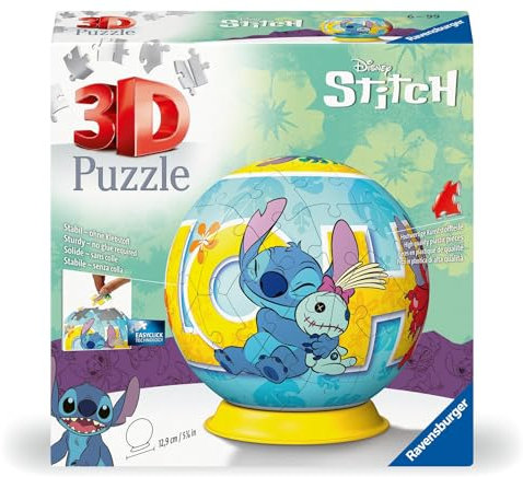 Ravensburger - Puzzle 3D Niños Bola De Disney Stich | Puzzles 3D para Niños De 6 Años O Más | Maquetas para Montar De 72 Piezas | Regalo Niño 6 Años O Más