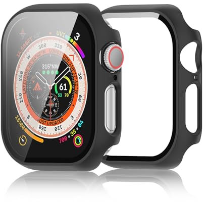Haofun 2 Pezzi Cover per Apple Watch Series 10 46mm, con 9H HD Ultra Vetro Temperato Pellicola Protettiva, PC Protettiva Custodia, Protezione Completa - Nero