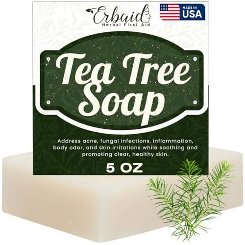 Erbaid - Natural Tea Tree Soap Bar: Our tea tree soap for face and body is a gentle shower gel recommended to promote skin health. Tea Tree Oil