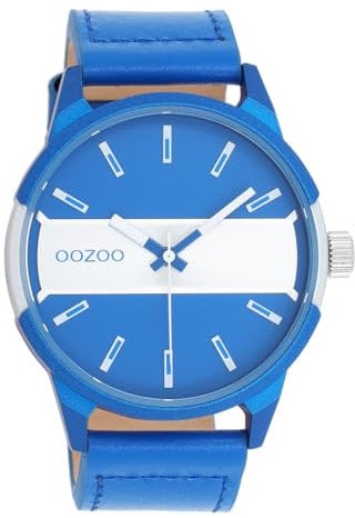 Oozoo - Timepieces Herren Uhr in Silber/Jeansblau | Armbanduhr Herren mit Edelstahlarmband | Moderne Uhr für Herren | Edle Analog Herrenuhr in Rund C11442 (48mm Gehäuse)