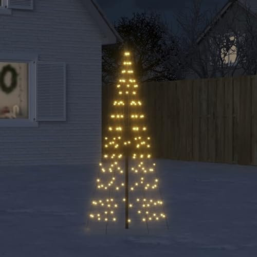 Brokky Christmas Tree Light on Flagpole 200 LEDs Warm White 180 cm-Large Thick Tinsel PVC Artificial Tree For Indoor Xmas Home Decorations. Easy Fold Pine Branches & Light Weight For Storage.