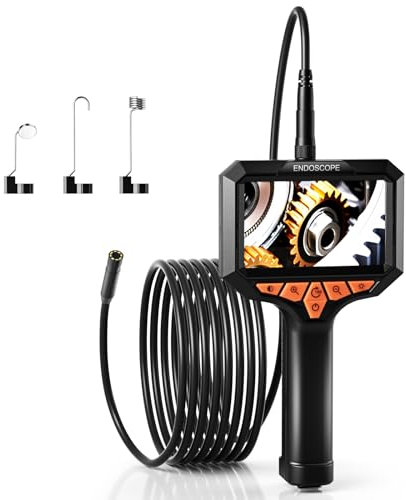 Endoscopio industrial con cable semirrígido de 5 m, pantalla IPS de 4,3 pulgadas, endoscopio HD 1080P, cámara de inspección industrial impermeable IP67 de 8 mm con 8 luces LED, sin tarjeta SD