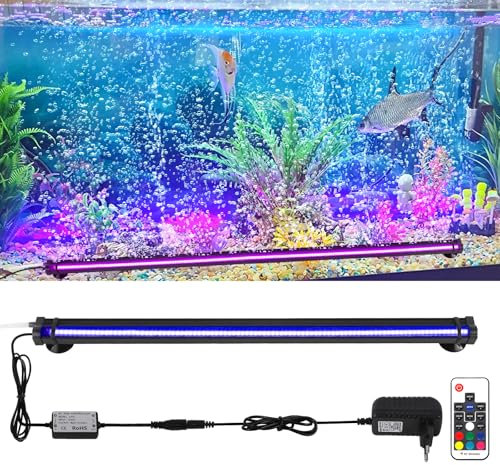 GOESWELL Aquarium LED Lampe RGB Beleuchtung: Wasserdicht mit Blasenfunktion und Fernbedienung für gleichmäßige Aquarienbeleuchtung mit individueller Steuerung (52CM)
