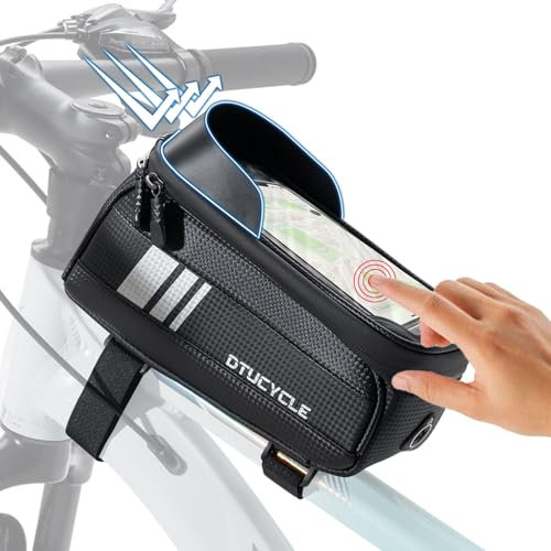 Fahrrad Rahmentasche Wasserdicht Universell für Handy 7zoll, Carbonfaser Lenkertasche Klein für ebike Rennrad Mountainbike, Oberrohrtasche Vorne mit TPU EIN-Knopf-Touchscreen