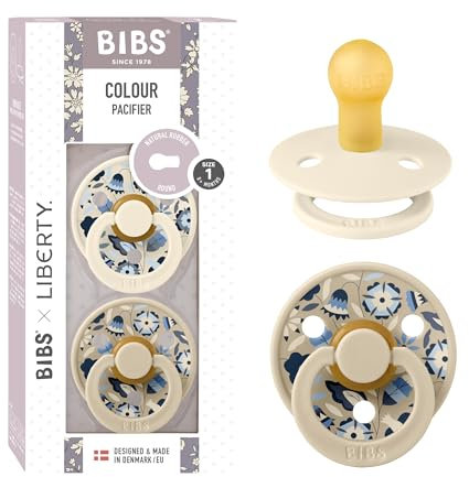 BIBS Colour Liberty Schnuller 2er-Pack, BPA-frei, Kirschform Nippel. Naturkautschuk/Latex, Hergestellt in Dänemark, Größe 1 (0-6 Monate), Bobo Ivory Mix