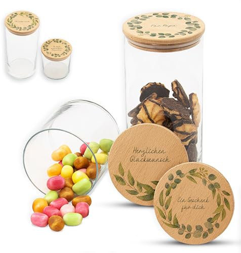 Amari ® Personalisierte Vorratsgläser (3er Set) mit Deckel - Aufbewahrungsdose für Küche, Hochzeit & besondere Anlässe - Keksdose, Nervennahrung, Vorratsglas, Erinnerungsglas (530 ml)