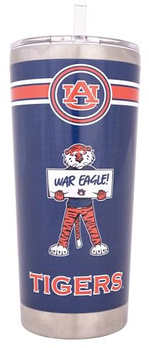 Desert Cactus Auburn University Rallye-Becher mit Deckel und Strohhalm, isoliert, Edelstahl, mit Deckel und Strohhalm, wiederverwendbar, doppelwandig, für heiße und kalte Getränke, 625 ml, Blau