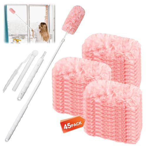 Druuzyl 45 Pezzi Panni per Spolverino Magnético con Manico Telescopico, Ricarica 360° Compatibile Swiffer Duster, Anti-Peli di Animali/Polvere, Non Profumato, Kit Pulizia Multiuso per Casa