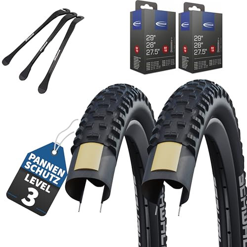 5er Set Schwalbe Fahrradreifen Tough Tom MTB 29x2.25 Zoll (57-622) Stollenprofil - Auswählbar mit Schläuchen + 3 MSZweirad Reifenheber aus Metall
