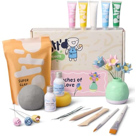 Pott'd Mini-Töpfer-Sets | Lufttrocknendes Töpferset für Erwachsene | Mit Farben, Töpferwerkzeugen und lufttrocknendem Ton ganz ohne Brennen | KOSTENLOSE Online-Anleitung | Perfekt für Anfänger