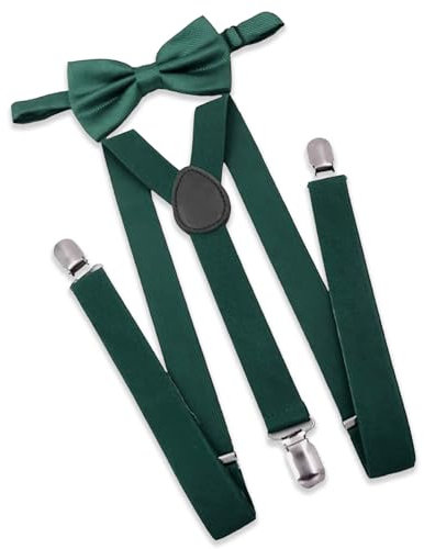 Dcsfadq Hosenträger und Fliege Set, Verstellbar Rückenband Hosenträger (Dunkelgrün)