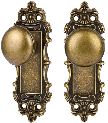 CEYMIO Antique Brass Bronze Dummy Door Knobs Antique Interior, 2 Pack | Zinc Alloy, Vintage Door Handle Pulls Fits Pantry Door Hallway Closet Hardware, Screws Included