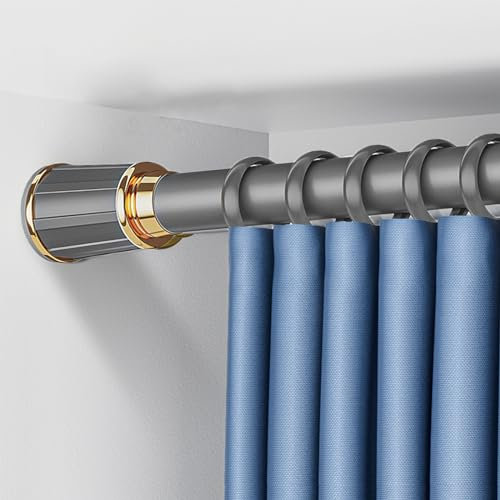 Bastone per tende a tensione regolabile, 50-400 cm, senza trapano, in acciaio inossidabile, estensibile, grigio, meccanismo di rotazione facile per doccia o uso domestico