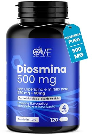 OVF Diosmina Esperidina 120 cps da 500mg, Integratori per Vene Varicose Capillari e Microcircolo, Integratore Circolazione Gambe con Mirtillo Nero, Ideale come Drenante Gambe Gonfie