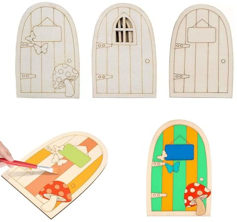 dinghaole 15 Pcs Unpainted Wooden Fairy Door, Fairy Doors for Garden Trees, Miniature Gardens Elf Doors Fairies for Tree, Fairys Gardens Ornaments Outdoor Decor for Potted Decoration