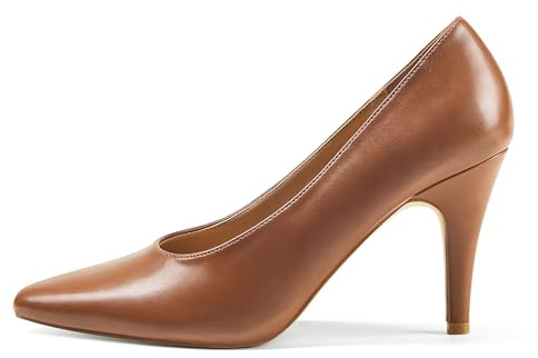 GENSHUO Scarpe con Tacco Alto da Donna Stiletto Pumps Nero Oro Marrone Punta Chiusa Slip-On Eleganti Scarpe Basic Classiche Matrimonio Lavoro Ufficio Festa Comode, Marrone， 38 EU