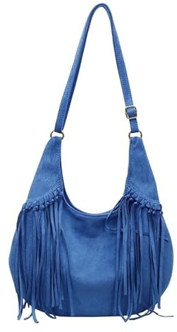 Fransen Wildleder Hobo Tasche for Damen Vintage Umhängetasche Hippie Western Cowgirl mit Quasten Schultertasche Slouchy Crossbody Gothic Style Geldbörse