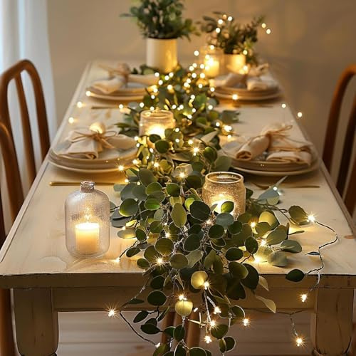 Dorugage Twinkling Tree | Fairy Light Olive Vine | 5.9Ft 96 LED Pre-lit Lighted Olive Garland with Timer | Faux Vines Lights Artificial Greenery Garland for Christmas Fireplace Table Decoration