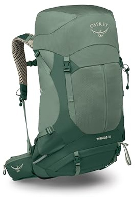 Osprey STRATOS 36L Herren Wanderrucksack - Leichter Rucksack mit wasserdichtem Regenschutz - Campingtasche, Kiefernblatt
