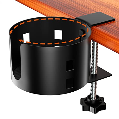 OOKUU Große Schreibtisch-Becherhalter-Klemme, Anti-Verschütten Tischbecherhalter aus Metall, Universeller Getränkehalter für Büro & Gaming, geeignet für Tassen, Flaschen & als Stifthalter (Schwarz)